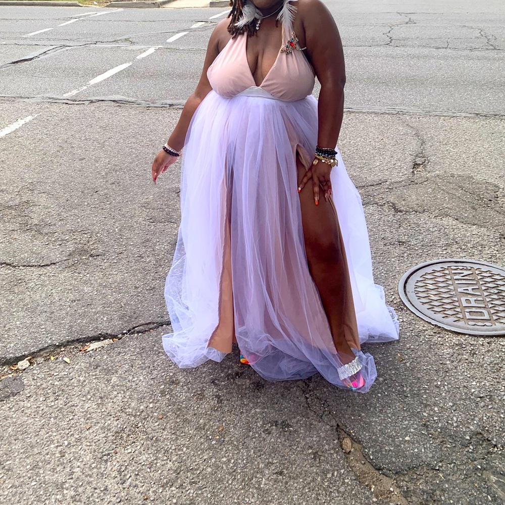 Custom white & nude halter Gown